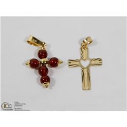 42) LOT OF 2- 10KT YELLOW GOLD CROSS PENDANTS