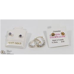 43) LOT OF 3- 10KT YELLOW GOLD GEMSTONE EARRINGS