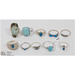 45) LOT OF 10 STERLING SILVER  TURQUOISE RINGS