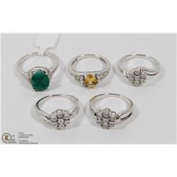 46) LOT OF 5 STERLING SILVER GEMSTONE RINGS