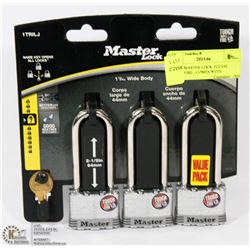 3 PACK MASTER LOCK TOUGH UNDER FIRE , COMES WITH