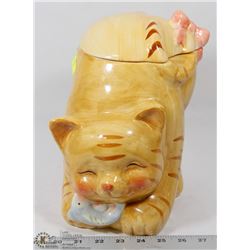 HAPPY KITTY COOKIE JAR. 10" TALL