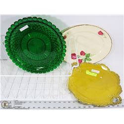 THREE LARGE VINTAGE SERVING PLATTERS,.