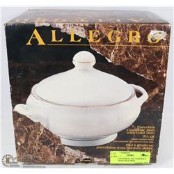 ALLEGRO PORCELAIN CASSEROLE DISH WITH GOLD TRIM