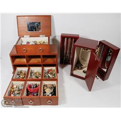 LOT OF 2 BROWN JEWELRY BOXES W CONTENTS INCL