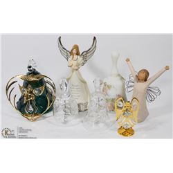 LOT OF GLASS AND CRYSTAL BELLS + ANGELS