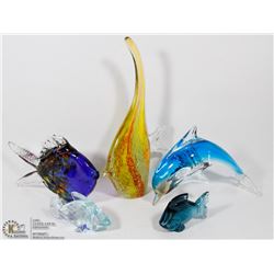 LOT OF 5 GLASS COLORED FISH FIGURINES