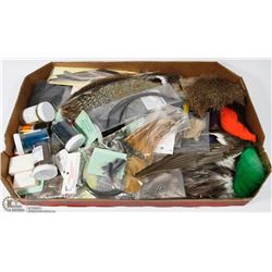 VINTAGE FLAT OF FLY FISHING ITEMS QUILLS
