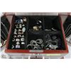 Image 2 : LARGE BROWN JEWELRY BOX W ESTATE JEWELRY INCL