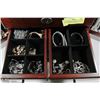 Image 7 : LARGE BROWN JEWELRY BOX W ESTATE JEWELRY INCL