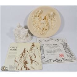 ITALIAN LTD EDITION IVORY ALABASTER PLATE + STATUE