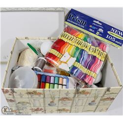 LARGE LOT OF SEWING SUPPLIES, SKEINS ,YARN ETC