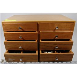 LARGE OAK JEWELRY BOX W ESTATE JEWELRY INCL