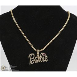 GOLD COLOURED 'BARBIE' PENDANT AND CHAIN