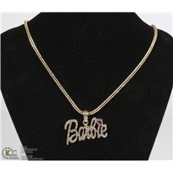 GOLD COLOURED 'BARBIE' PENDANT AND CHAIN