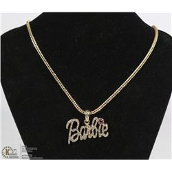 GOLD COLOURED 'BARBIE' PENDANT AND CHAIN