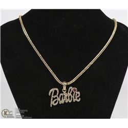 GOLD COLOURED 'BARBIE' PENDANT AND CHAIN