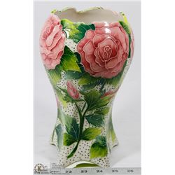 J MCCALL 11 INCH FLORAL DECORATIVE  MAJOLICA VASE