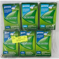 LOT OF 6 NICORETTE 4MG ASST FLAVOR GUM - 30PC