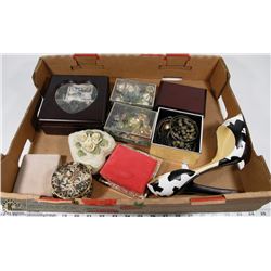 LOT OF 9 SMALL JEWELRY CASES W CONTENTS