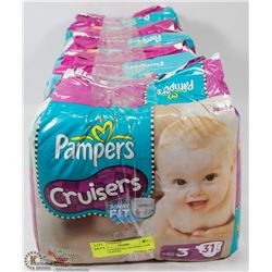 LOT OF 4 PAMPERS CRUISERS 31PK SIZE 3 DIAPERS