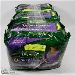 3 PACKS OF DEPEND NIGHT DEFENSE L/G OVERNIGHT