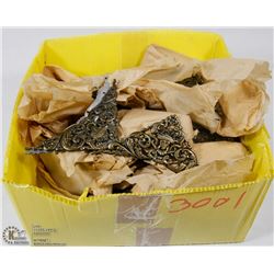 BOX WITH BRASS STYLE CLOCK ORNAMENTS