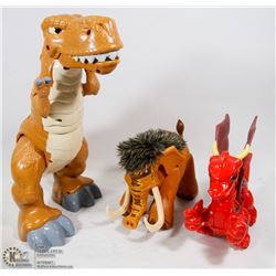 BOX OF ANIMATED TOYS -ONE DRAGON, ONE MAMMOTH, ONE