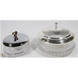 2 LARGE GLASS & SILVER SERVERS