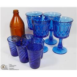 BOX OF ASSORTED BLUE GLASSES