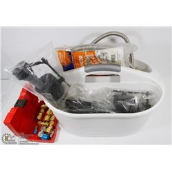 TOTE WITH PLUMBING INCL BRASS FITTINGS AND MORE