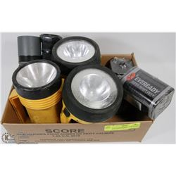 LOT OF 6 ASSORTED FLASHLIGHTS & 3 NEW REPLACEMENT