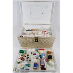 VINTAGE SEWING BASKET WITH CONTENTS