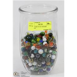 GLASS VASE WITH VINTAGE MARBLES