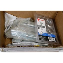 BOX WITH NEW HARDWARE INCL GATE LATCHES, KNOBS