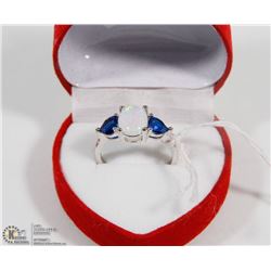 #80-AUSTRALIAN FIRE  OPAL & SAPPHIRE GEMSTONE RING