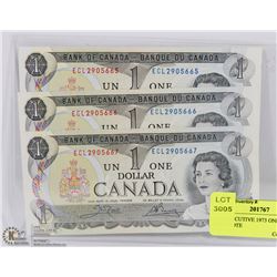 3 CONSECUTIVE 1973 ONE DOLLAR BANKNOTE