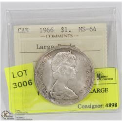 1966 MS64 SILVER DOLLAR LARGE BEADS