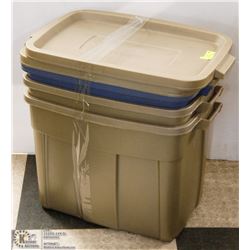 3 RUBBERMAID 60LITRE ROUGHNECK TOTES WITH LIDS