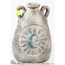 CLAY POTTERY MEXICAN SUN AND MOON VASE 12" HIGH