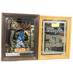 SET OF 2 VINTAGE MIRRORED BEER SIGNS