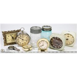 5) BOX WITH 5 OLD ALARM CLOCKS, ELECTRIC CLOCK