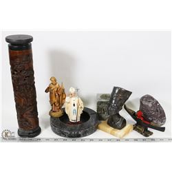 SOAPSTONE CARVED ASHTRAY, CANDLE HOLDER, AFRICAN