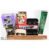 Image 1 : BOX WITH ASSORTED COLLECTIBLES INCL 3 PAIRS OF