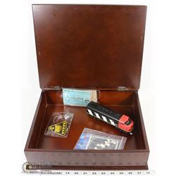 WOODEN KEEPSAKE BOX WITH MAN FROM UNCLE BADGE AND