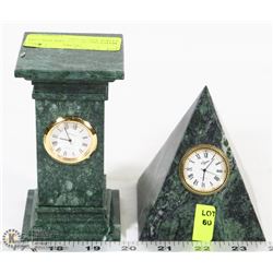 MATCHING GREEN STONE PYRAMID CLOCK AND PILLAR