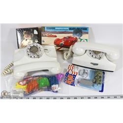 FLAT OF VINTAGE ITEMS INCL 2 ROTARY PHONES.