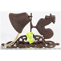 VINTAGE CAST IRON WALL MOUNT ROOSTER BELL.