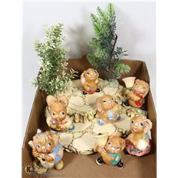 FLAT OF PENDELFINS INCL STONE PLATFORM & 7 ASST