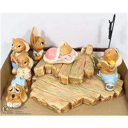 FLAT OF PENDELFINS INCL WOOD PLATFORM & 5 ASST